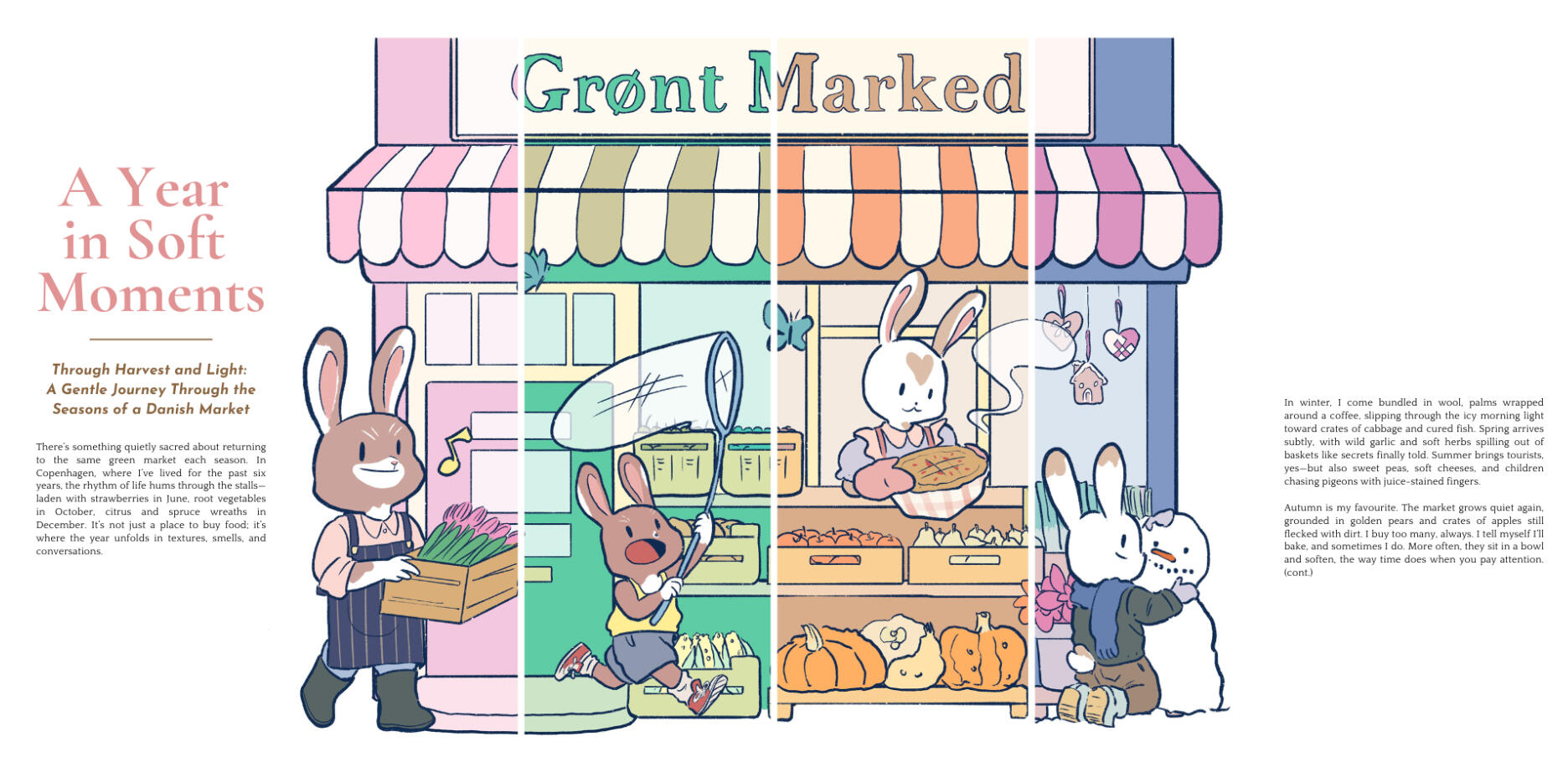 A family of bunnies across the four seasons